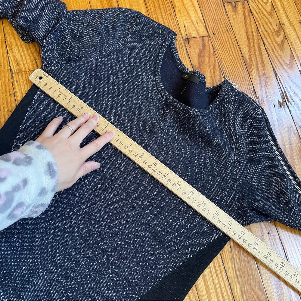 Maje knitted knee length long sleeve silver metallic sweater shift dress siz 2/M - Picture 9 of 12